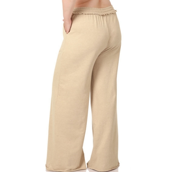 K38 🌟 Beige Plus French Terry Wide Leg Drawstring Sweatpant - Picture 2 of 2